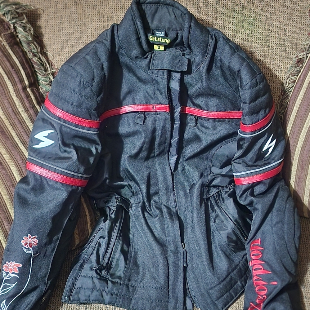 Women's Exo Black and Red Dahlia Motorcycle Jacket Sz.small